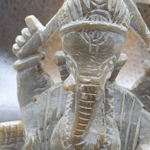 Load image into Gallery viewer, Share Olive green Soapstone hand carved Ganesh figure Chip on Base &amp; Tusk 3&quot;X2.3&quot;X4.6&quot;
