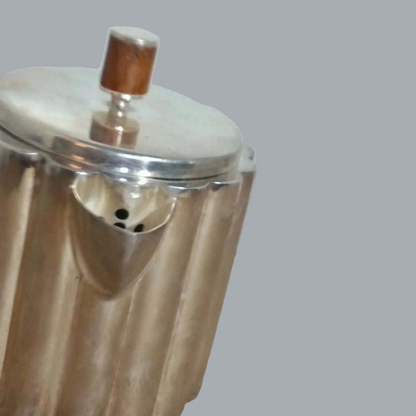 Modernist silverplate teapot wood handle Made in India 5in tall