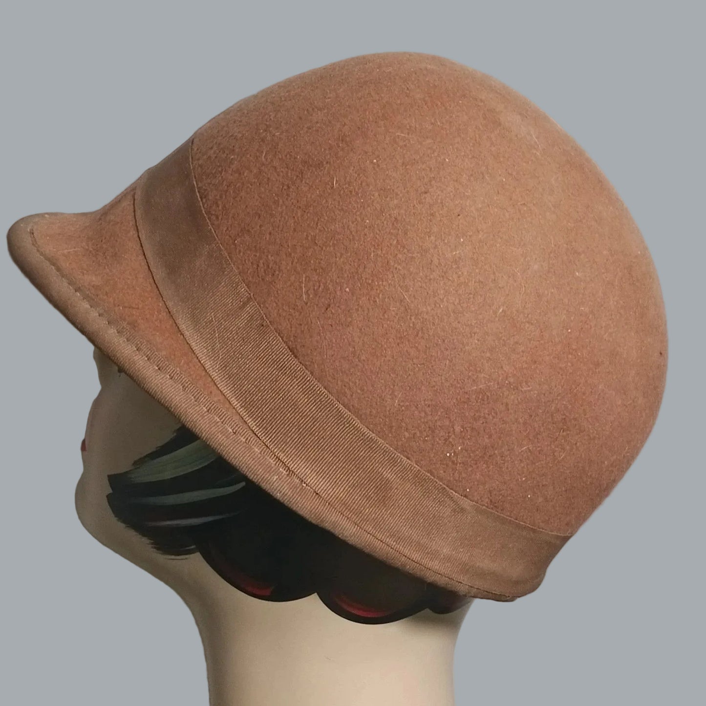 Nine West Brown Wool Felt Cloche Hat w/ Rosette Trim One Size