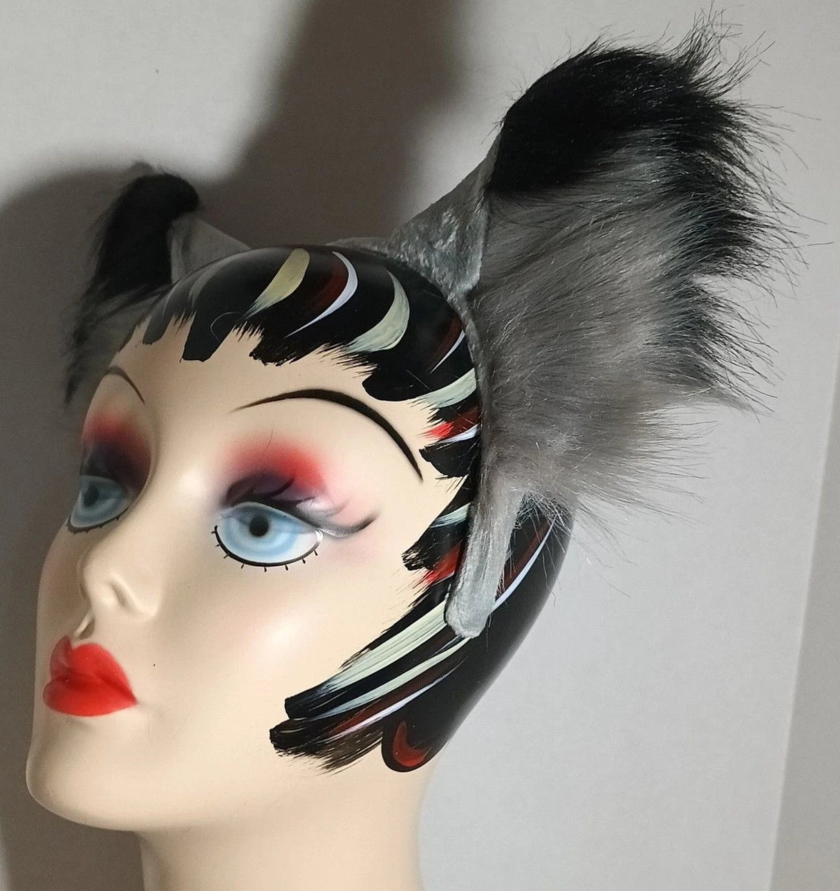 Gray Black Furry Fox Ears Headband Earmuffs Cosplay Costume Accessory