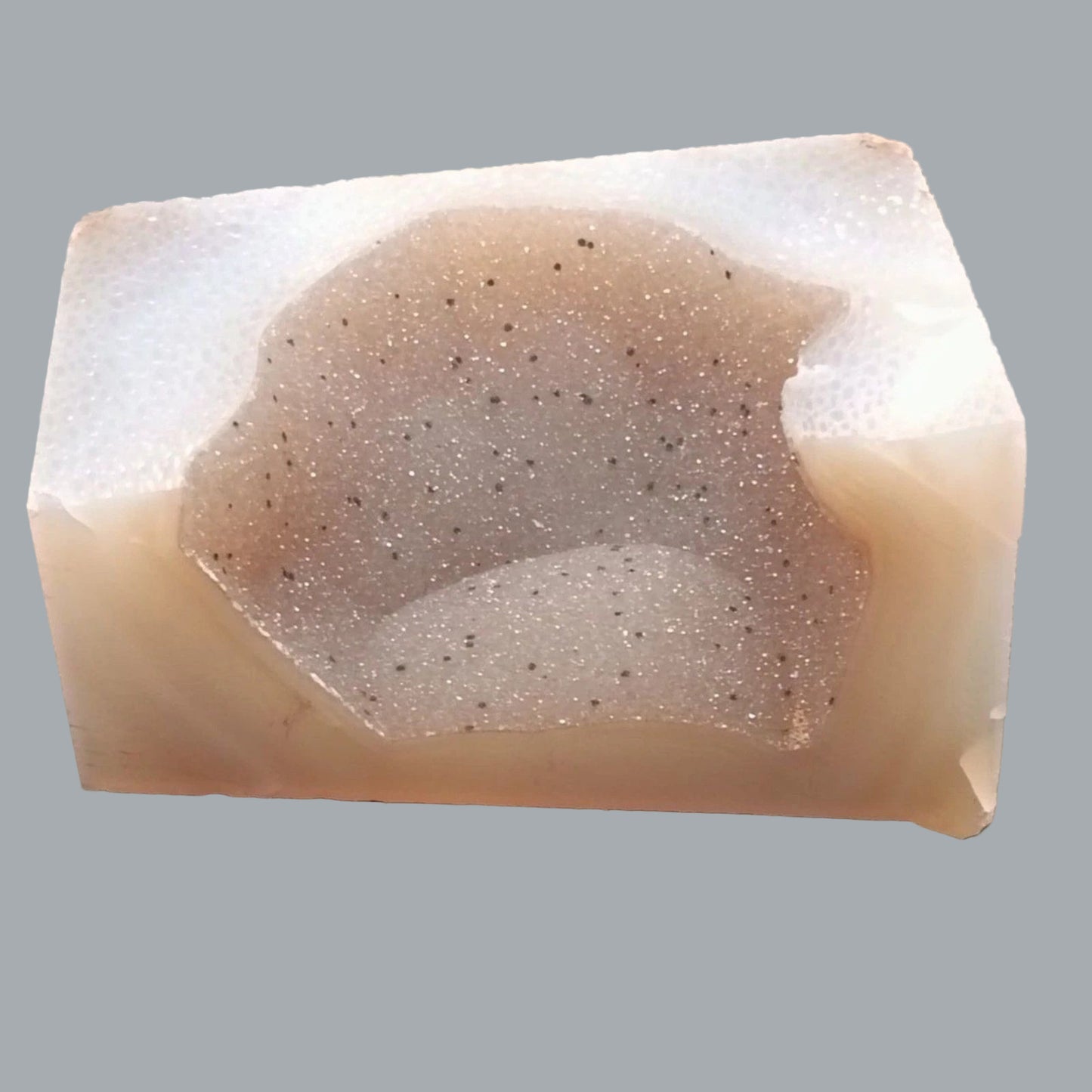 Polished Agate Druzy Quartz Geode Stone Black Inclusions unique natural specimen