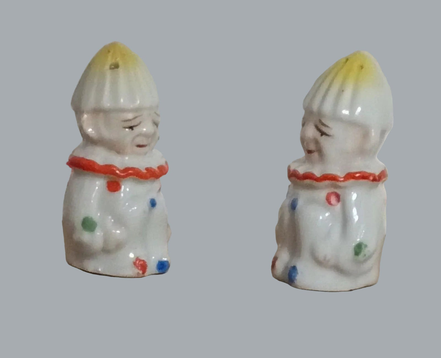 Vintage Japan Mini Clown Salt Pepper Shakers Hand Painted Pair