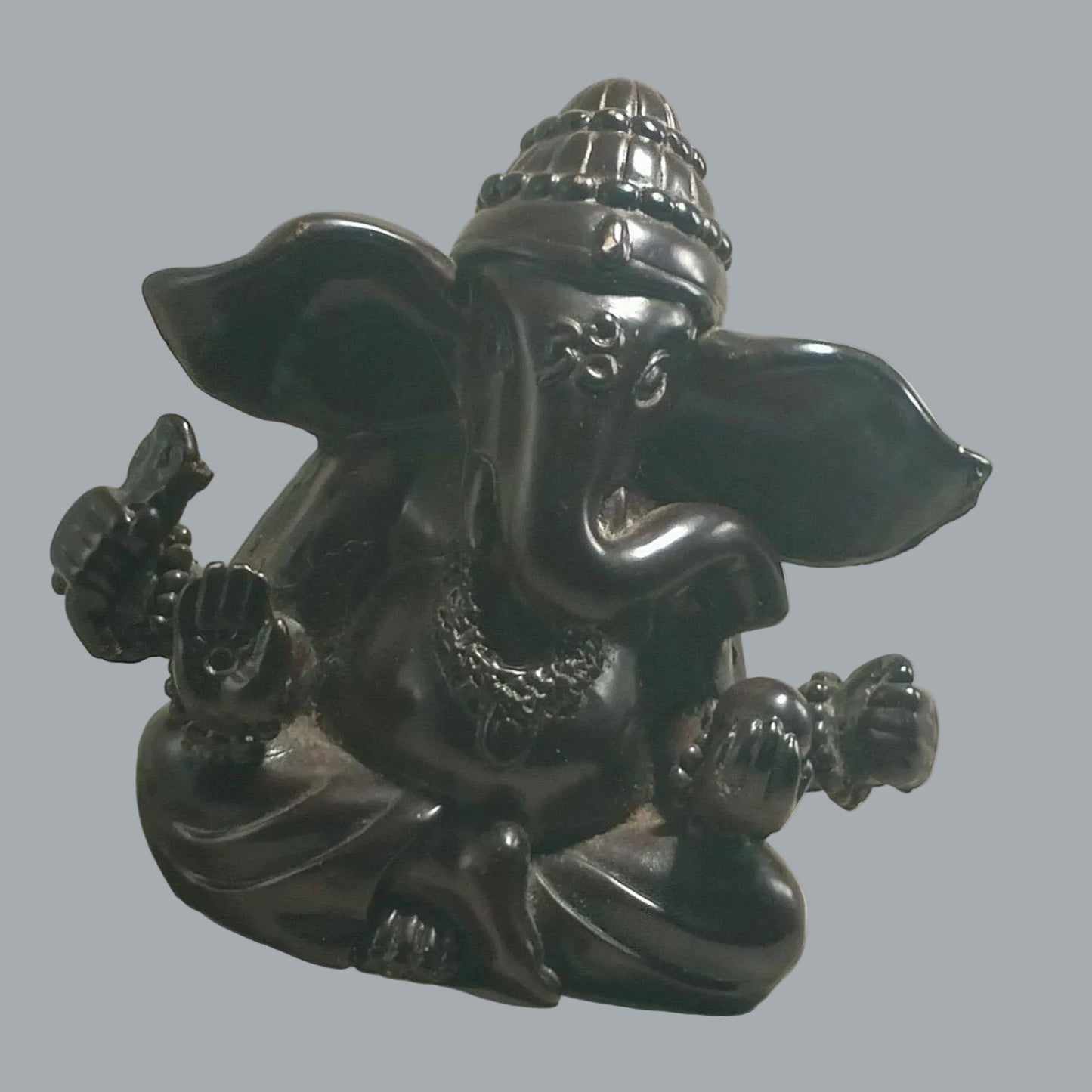 Carved Ganesha Statue Dark Resin Hindu Elephant God Figurine 5"