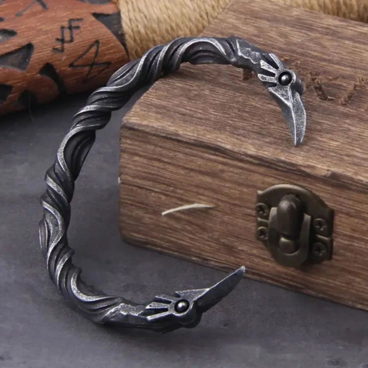 Raven Head Viking Torc Bracelet Black Metal