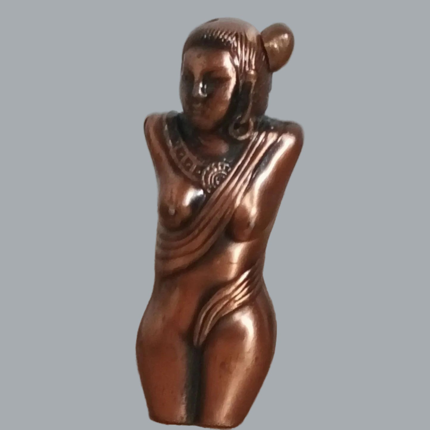 Vintage Nude Lady Butane Lighter 3in Copper Tone Art Deco Pin-Up