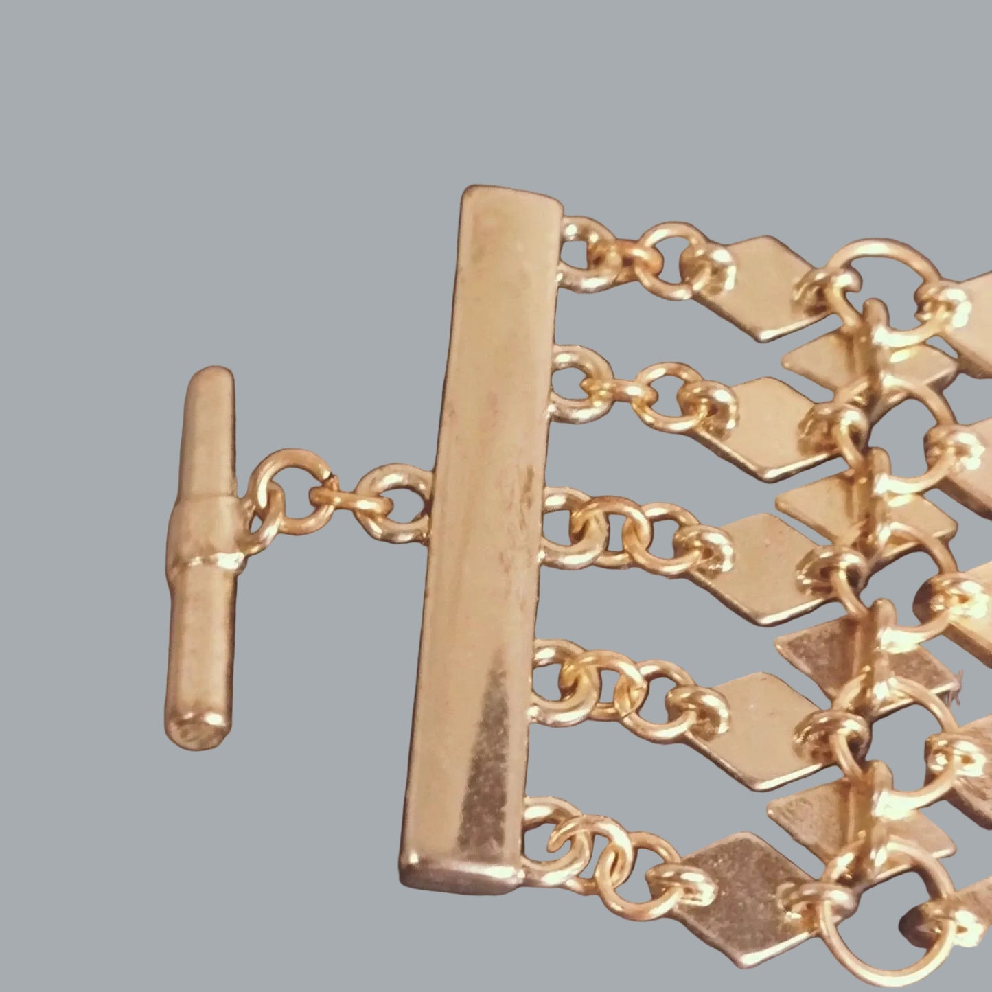 Red Enamel & Rhinestone Gold Tone Art Deco Link Bracelet Wrap Style