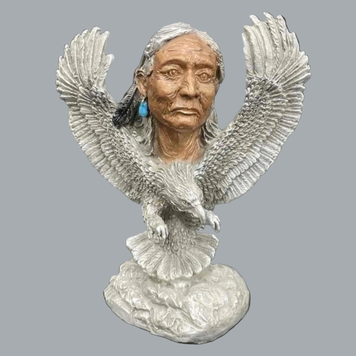 Greg Neeley Pewter Eagle Spirit Guide Native American Sculpture 4.5"
