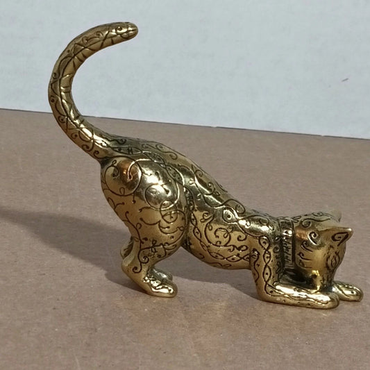 Franklin Mint (Asian) Brass Cat Figurine 1986 Curio Cabinet Cats 4.5"