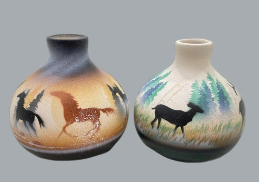 T. Blau Signed “Born Free” Cedar Mesa Mini Pottery 2pc Set