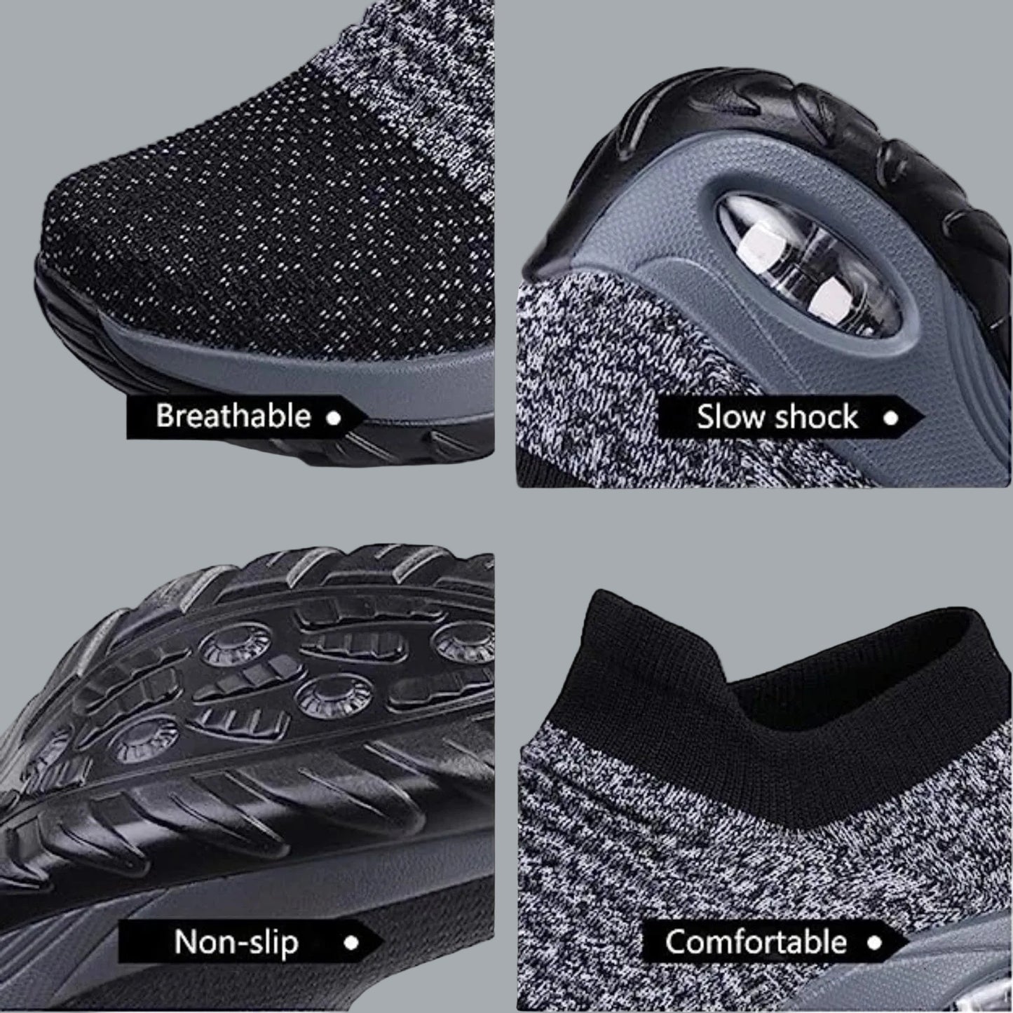 Sock Sneakers Comfortable Mesh Slip On Air Cushion Outdoor Shoes Black US 8.5