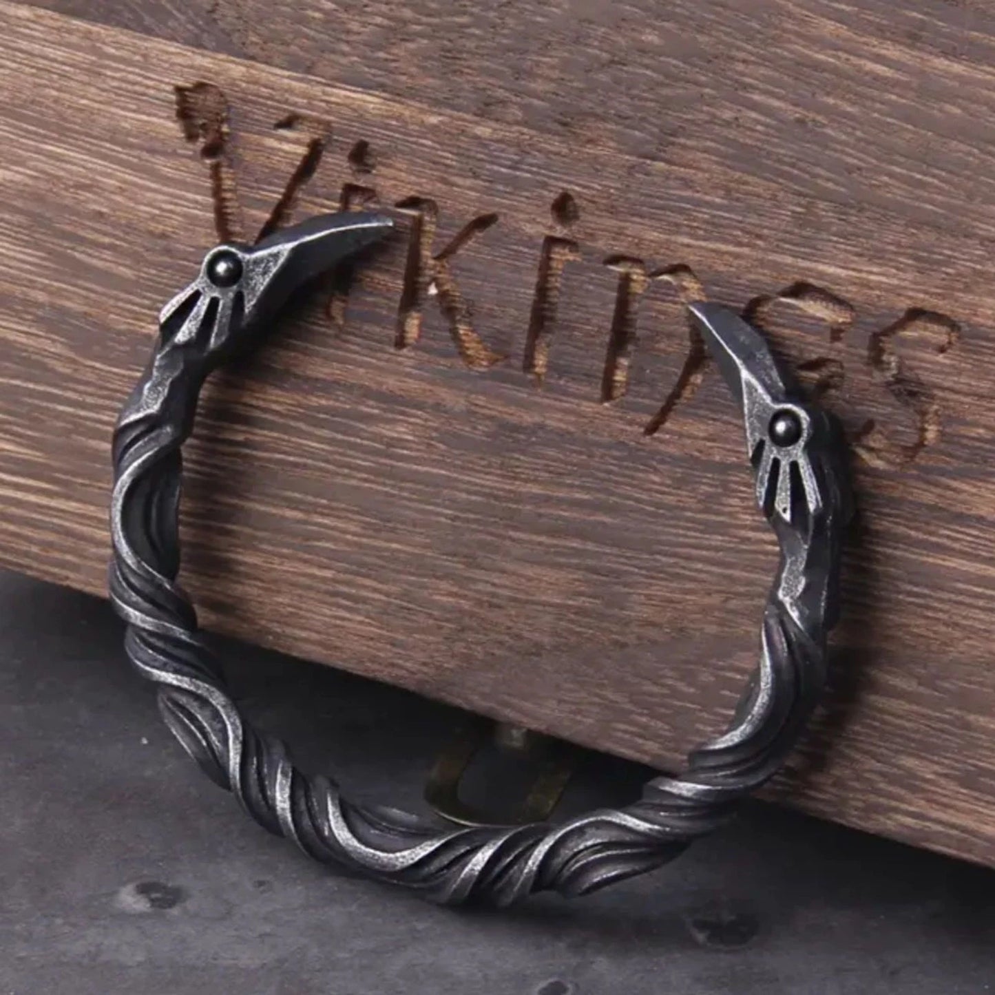 Raven Head Viking Torc Bracelet Black Metal