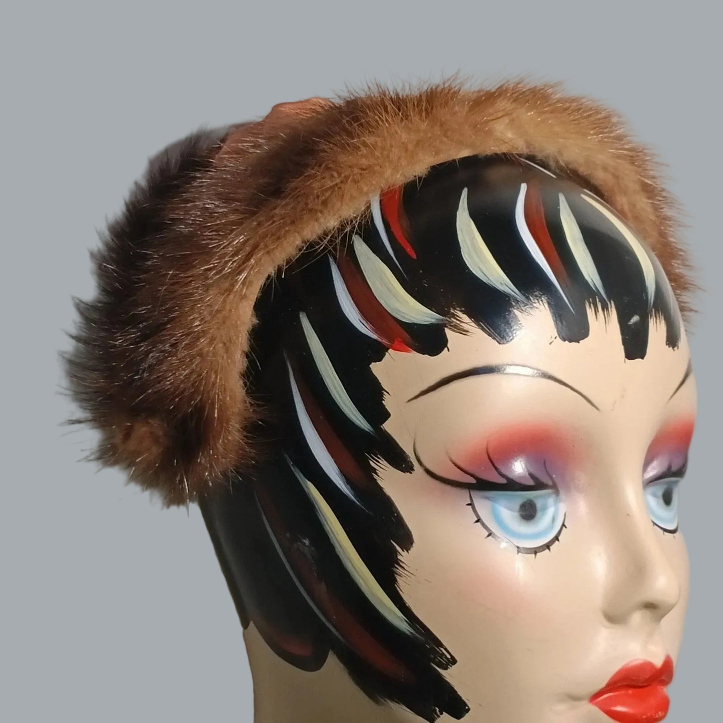 Vintage L.S. Ayres Fur Bandeau Hat Satin Bow & Veil Fascinator