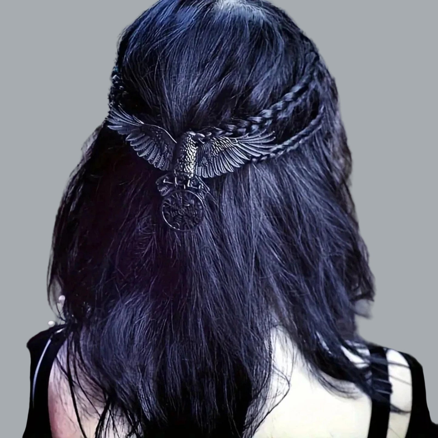 Viking Crow Hairpin - Matte Black Raven Hair Clip Gothic Norse Renaissance Faire