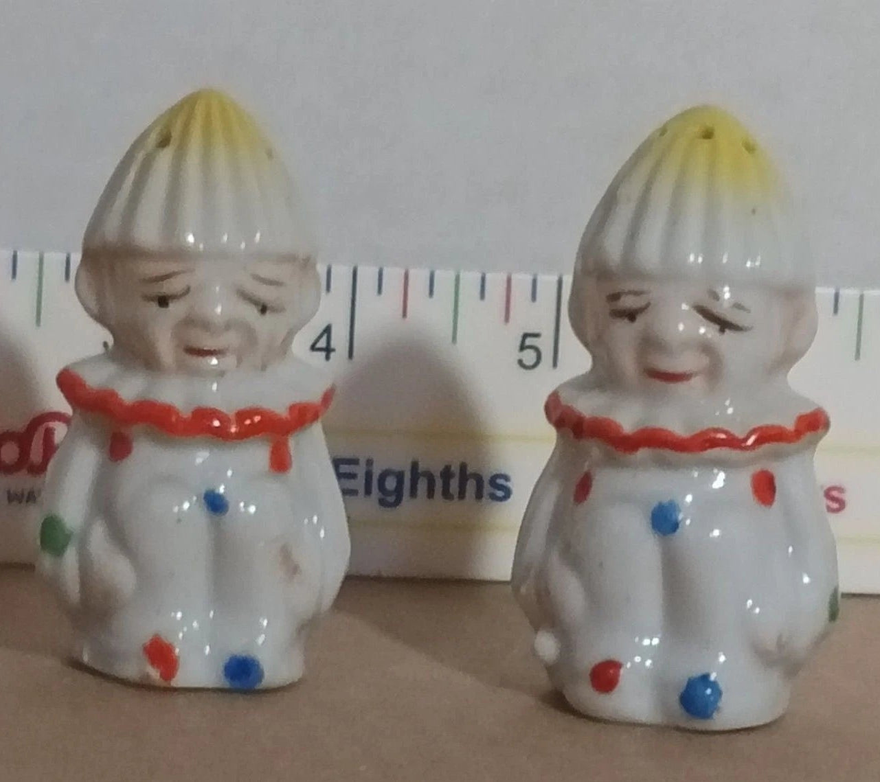 Vintage Japan Mini Clown Salt Pepper Shakers Hand Painted Pair