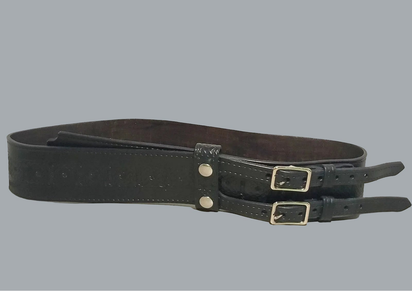 Holy Heck USA Full Grain Leather Double Buckle Kilt Belt 2.5" Celtic 39-44"waist