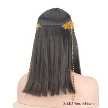 Load image into Gallery viewer, Egyptian Queen Costume Wig Black Hair 14inch Straight Synthetic + Bangs Cosplay
