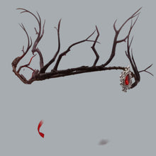 Load image into Gallery viewer, Woodland Antler Crown with Red Gemstone Red Ribbon Ties OSFM
