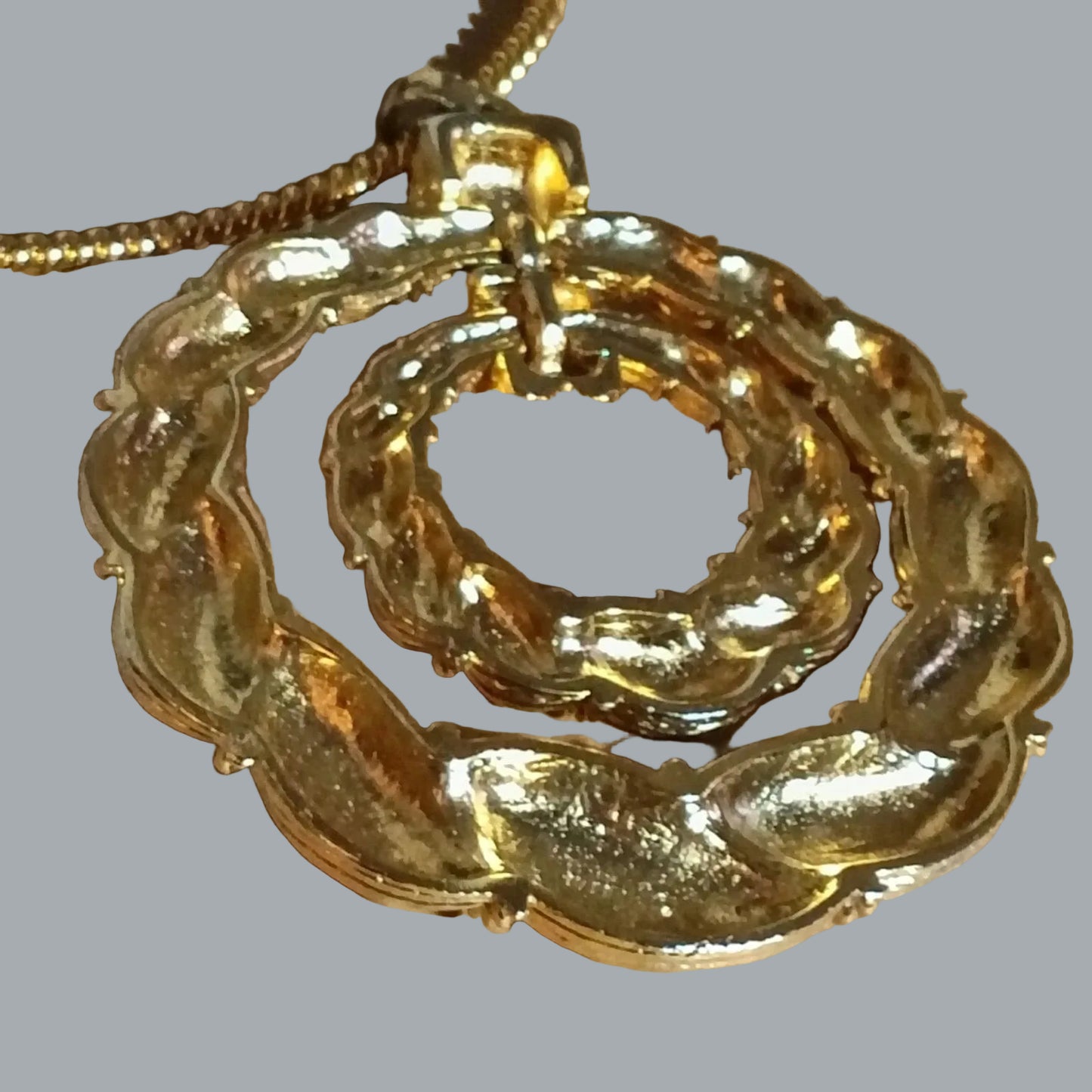 Signed © Napier Goldtone Double Circle Pendant Necklace Textured 2.5” Vintage