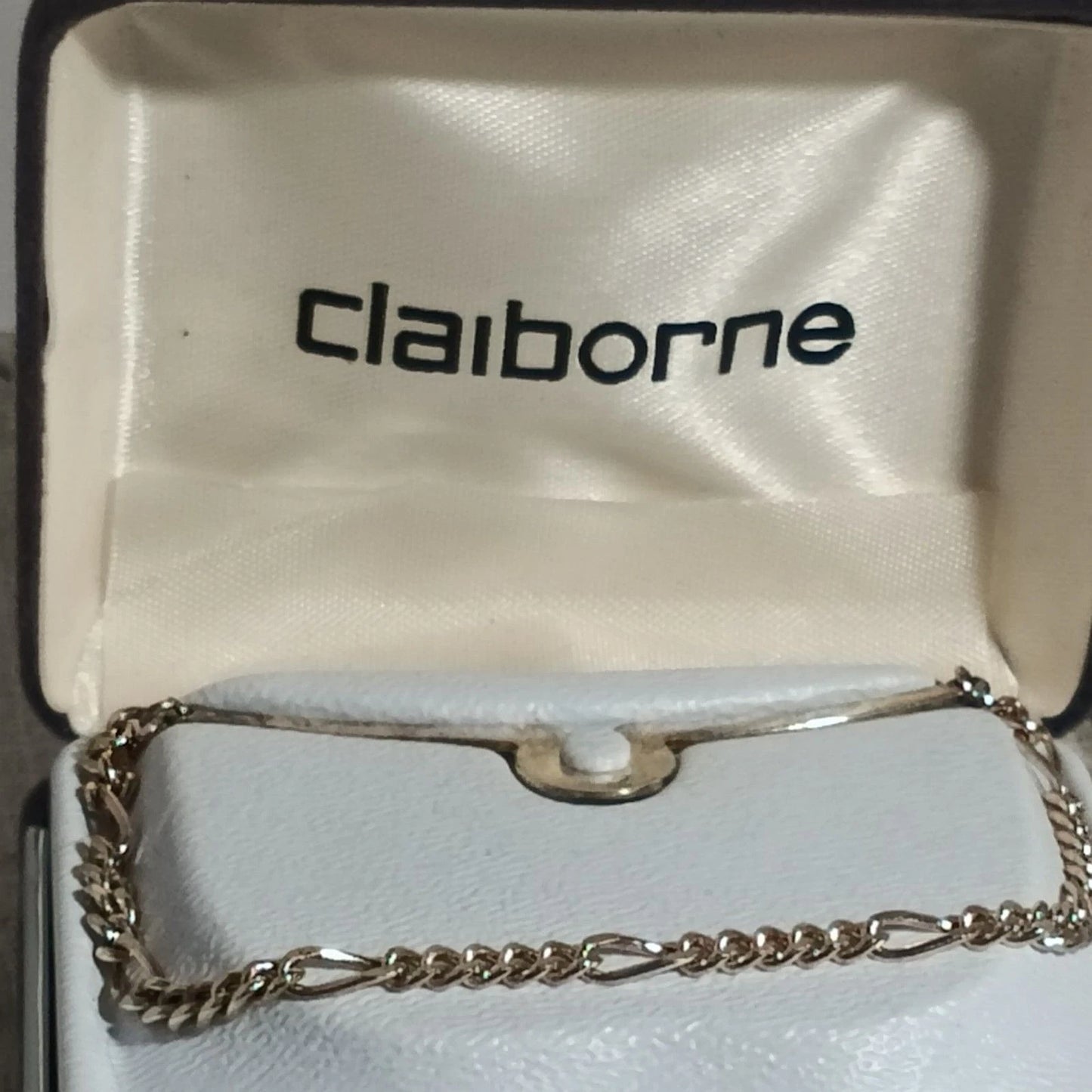 Claiborne Men’s Silver Tone Hook Button Tie Chain New in Box Lead Free