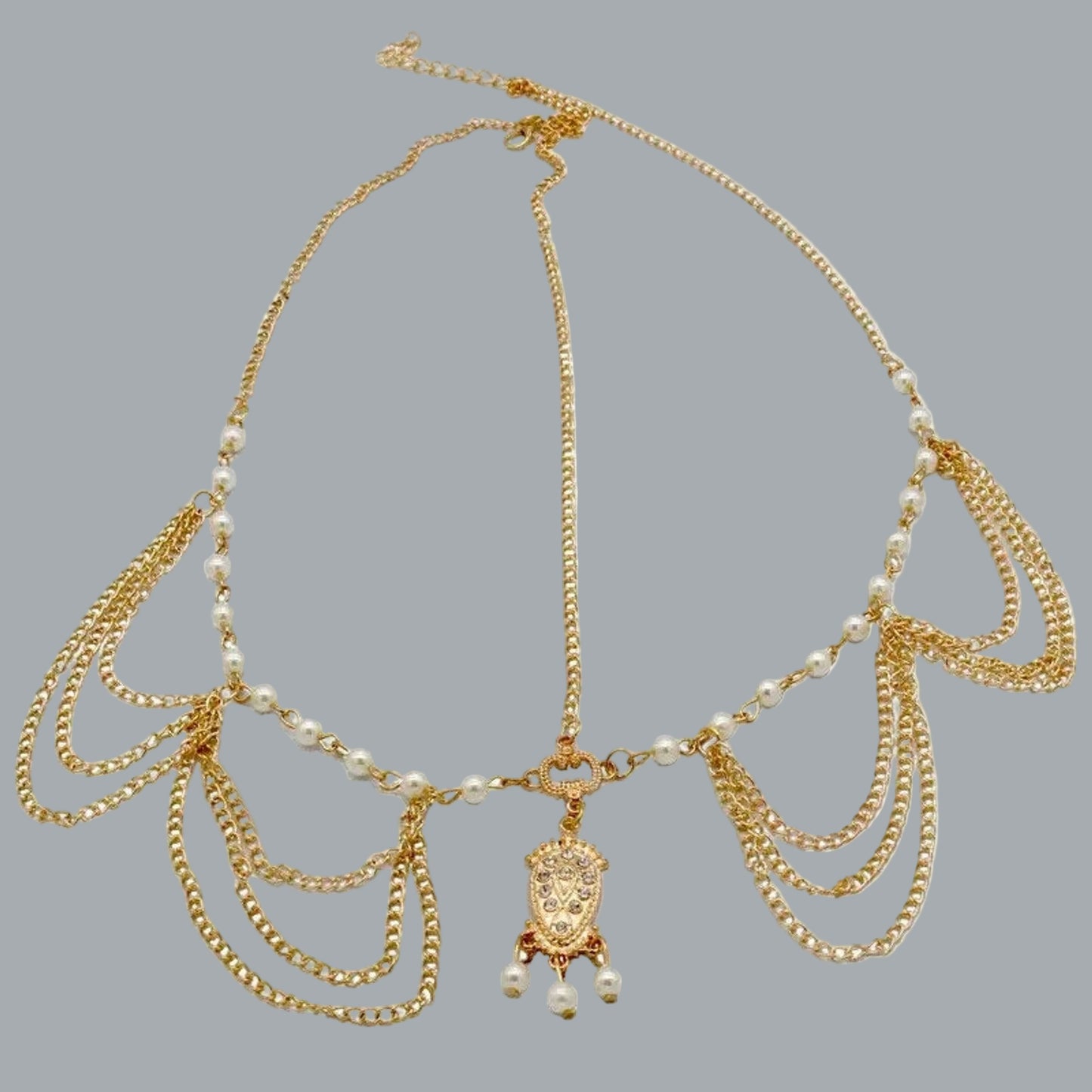 Dainty Women Head Chain Golden Crystal Bridal Head Chain Headpiece For Women