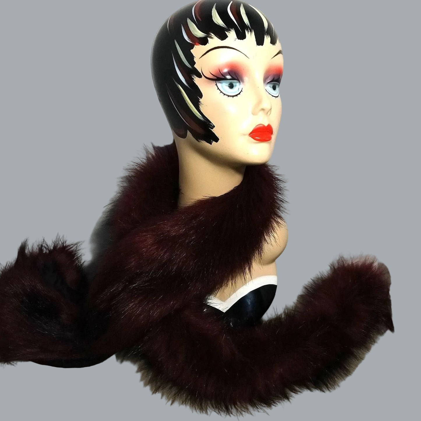 Versatile Burgundy Faux Fur Scarf Boa 60” x 5” Lined Soft Winter Wrap