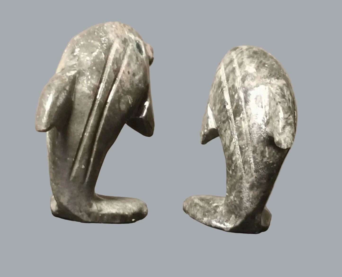 Vintage Peruvian Carved Stone Dolphin Figurines Pair 1.25" Mini