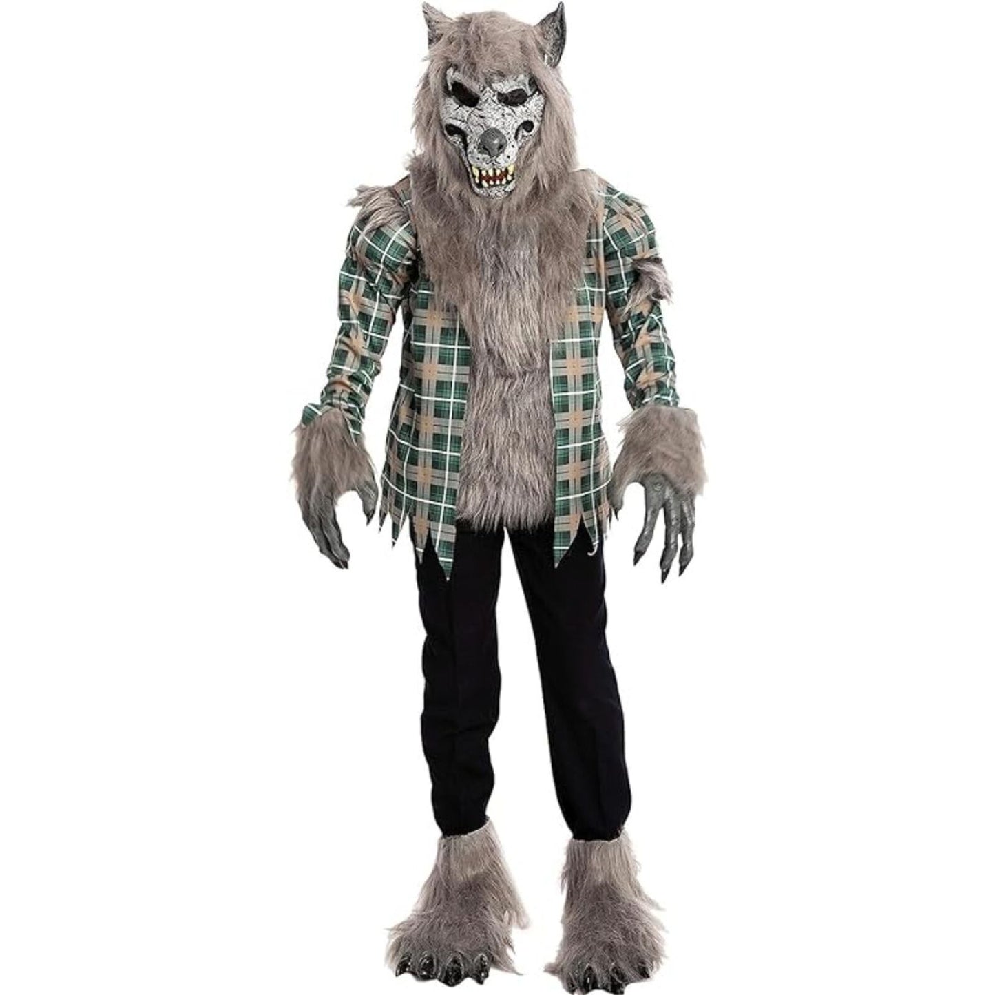 Child Unisex Green Werewolf Costume with Mask Gloves and Shoe Covers-XL(12-14yr)