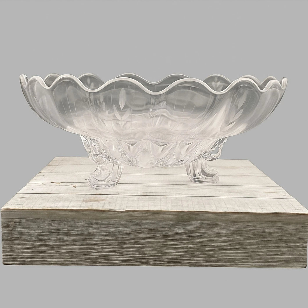 Vintage Indiana Glass Wheat Leaf 3-Footed Bowl 10