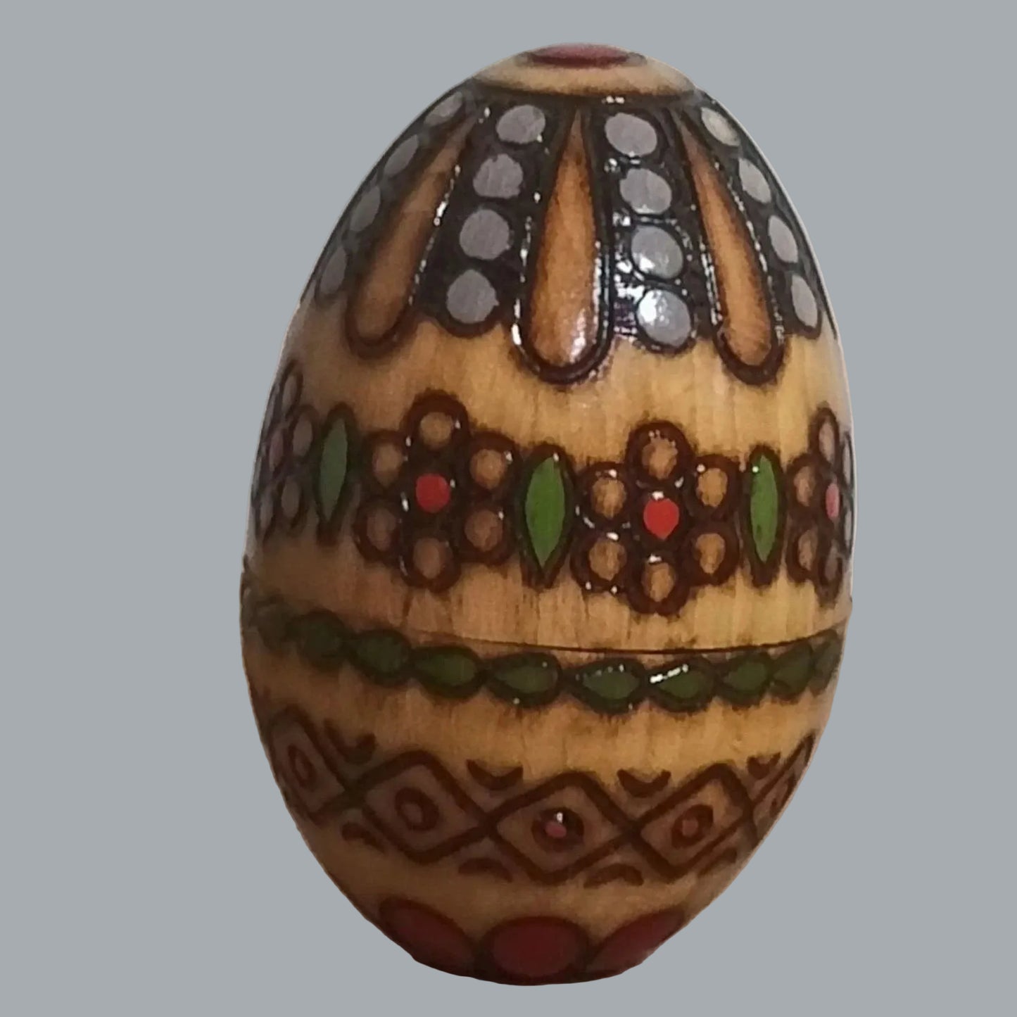 Vintage Russian hand painted wooden nesting Easter egg 3.5"