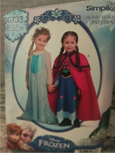 Load image into Gallery viewer, Simplicity S0733 Disney Frozen Elsa Anna Kids Costume Pattern Uncut 3–8 OOP
