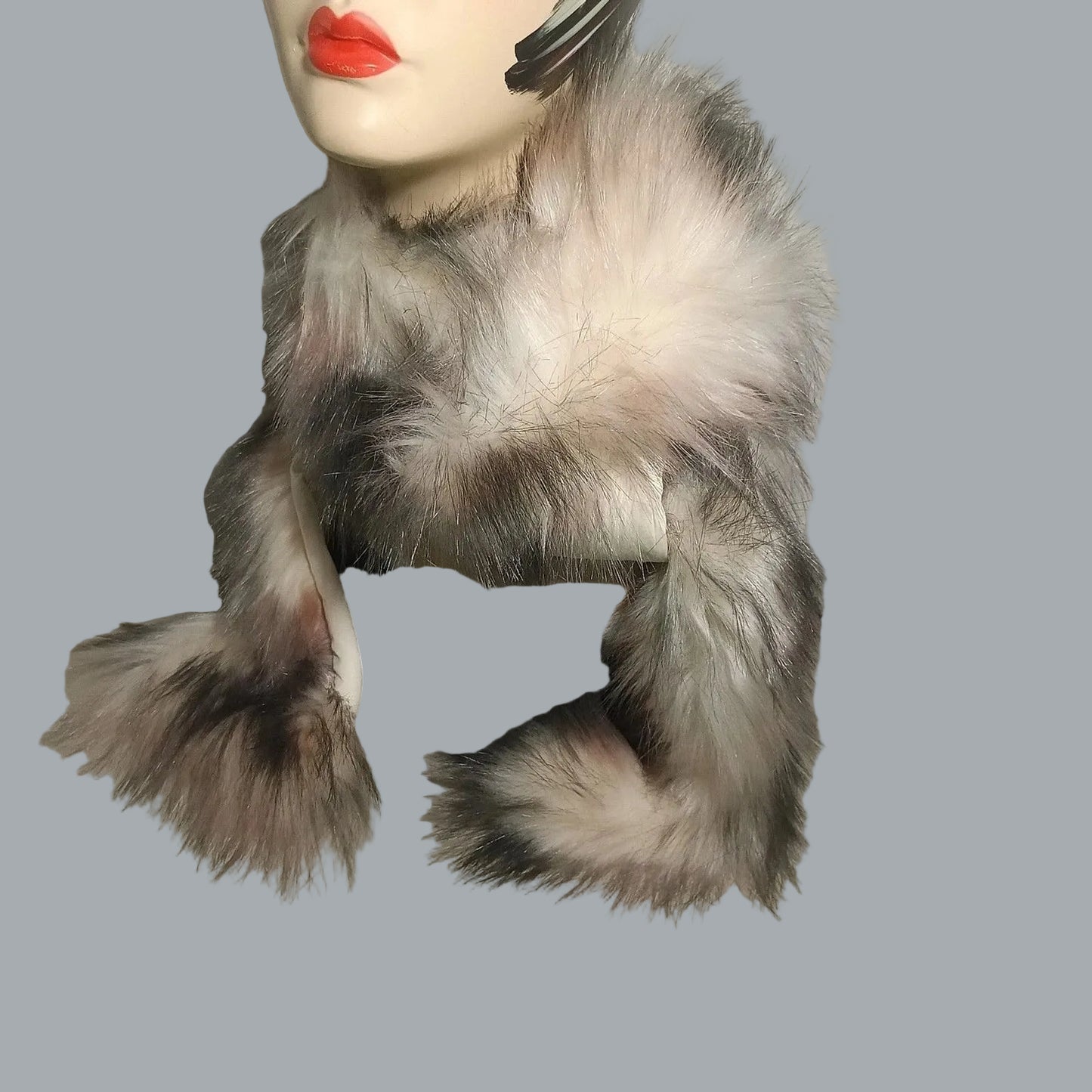 Mossimo Supply Co. Faux Fur Scarf Stole Gray Ivory Brown Plush Winter Wrap