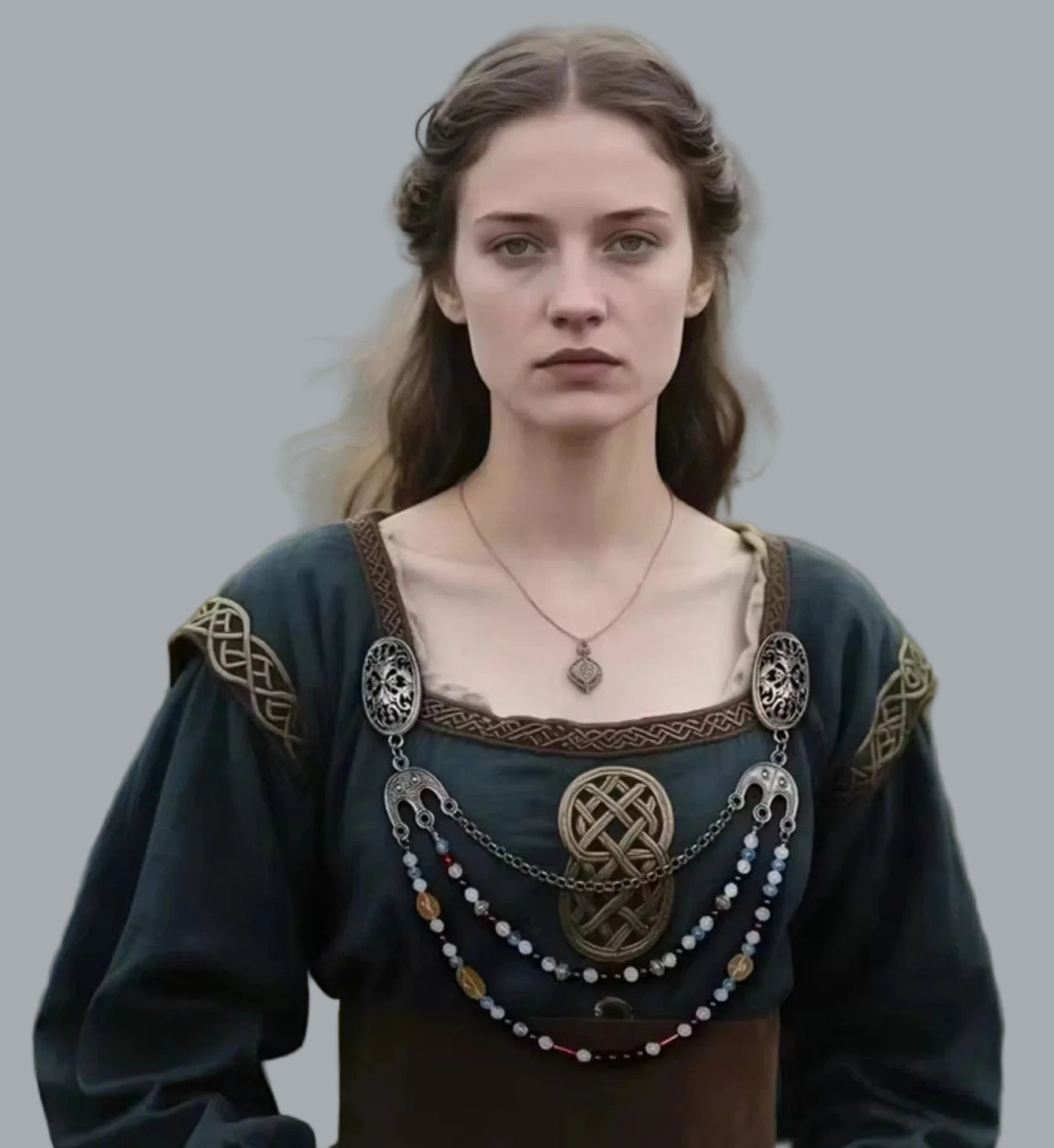 Silvertone Viking Brooch Pair | Chain & Beaded Drapes Pin Back NWT