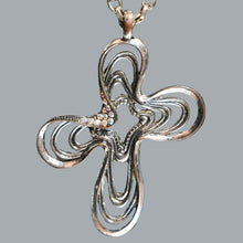 Load image into Gallery viewer, Jewelry Silver Openwork Cross Pendant Necklace Aurora Borealis Rhinestone Accent
