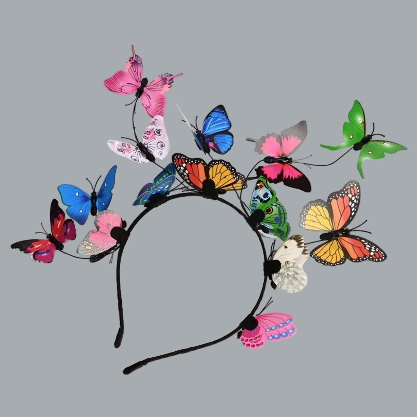Butterfly Fairy Crown Headband Multicolor 3D Butterflies Fantasy Cosplay