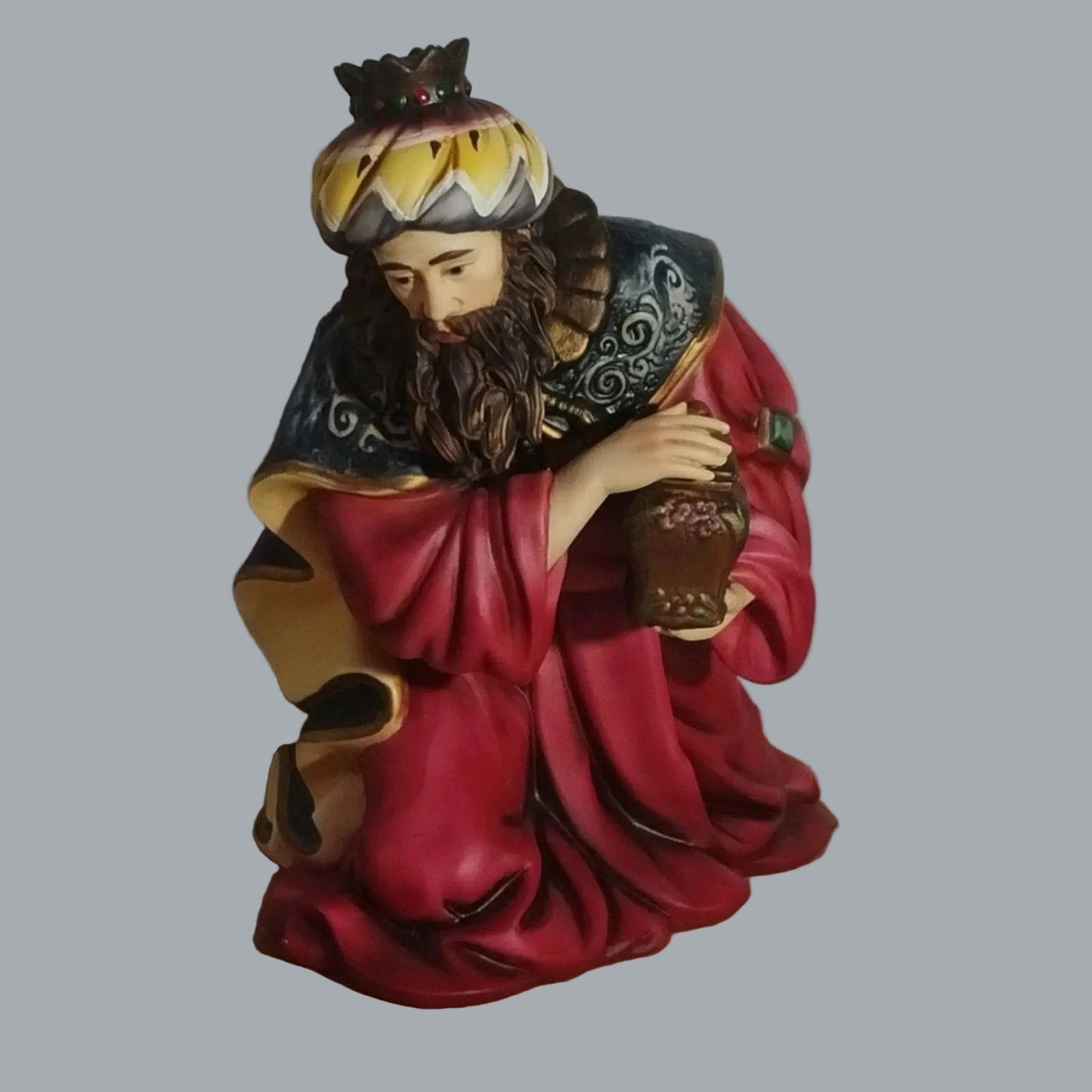 2002 Grandeur Noel Kneeling Wise Man King Nativity Figurine 8" Painted