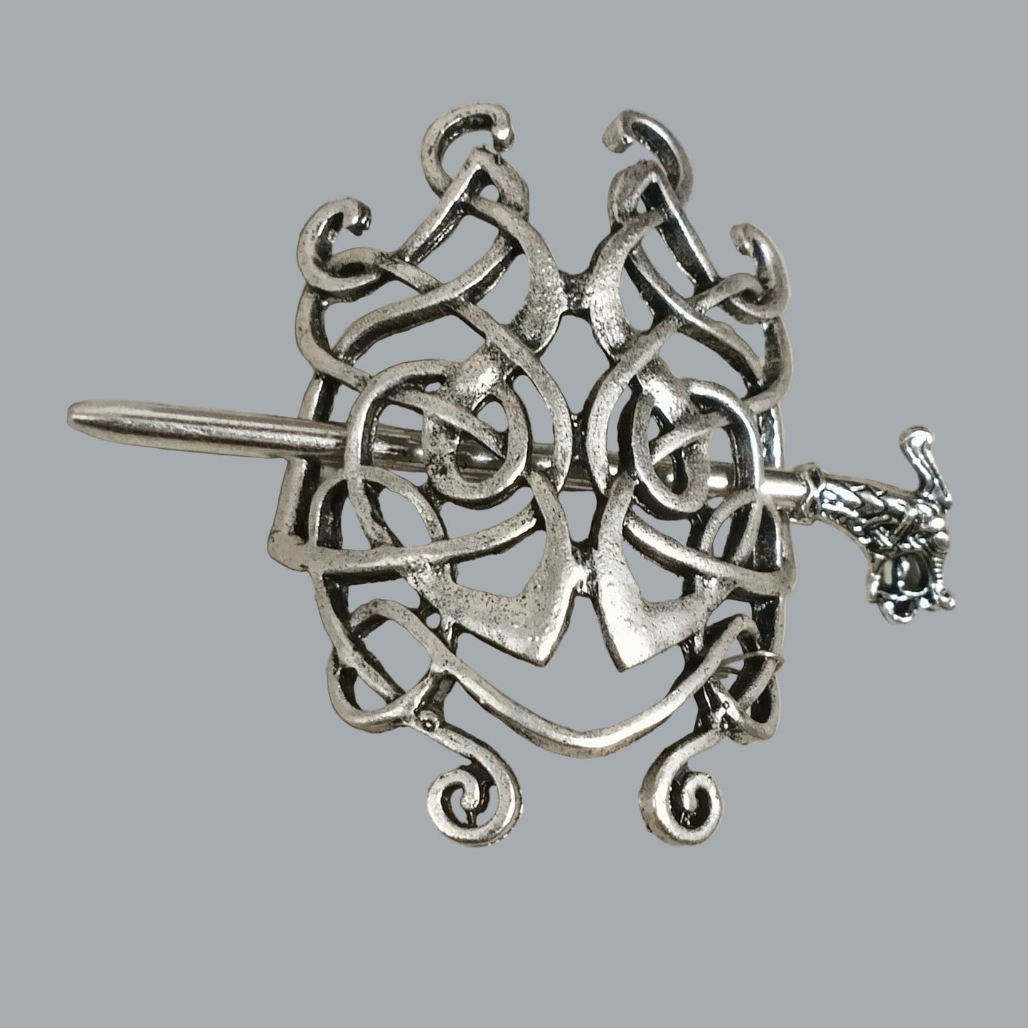 NWT Celtic Knot Hair Slide Sword Pin Silver Tone Medieval Style