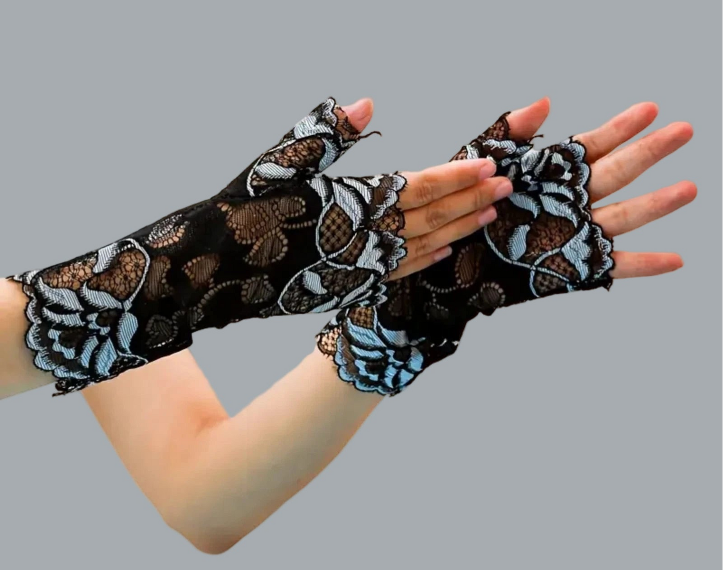 Elegant Lace Fingerless Gloves for Women Black & Gray