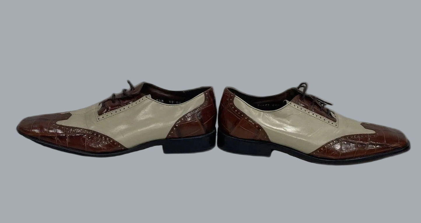 Stacy Adams Croc Embossed Two-Tone Dress Shoes 8.5 Beige Brown Oxford