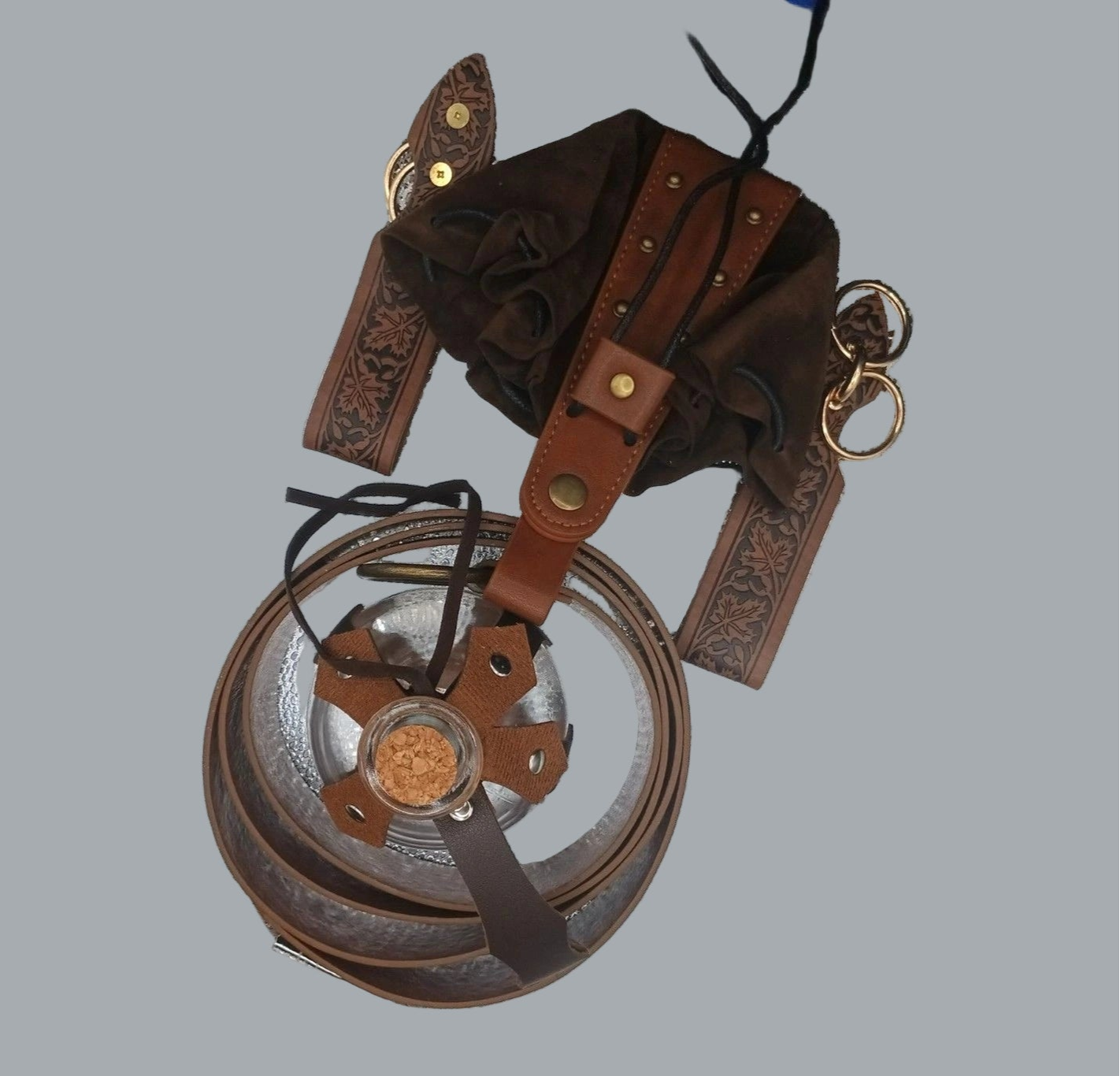 5PC Renaissance Medieval Belt Set w/ Pouch, Bottle, Hikes Faux Leather Cosplay