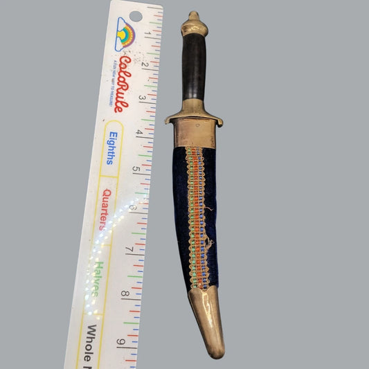9" Dagger With Blade 5.5" Ingraved Design India with Blue Fabric Wraped Scabbard