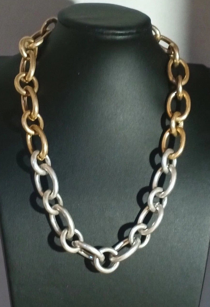 Canvas Heavy Chunky Chain Necklace 20” Unisex Mixed Metal Link Statement