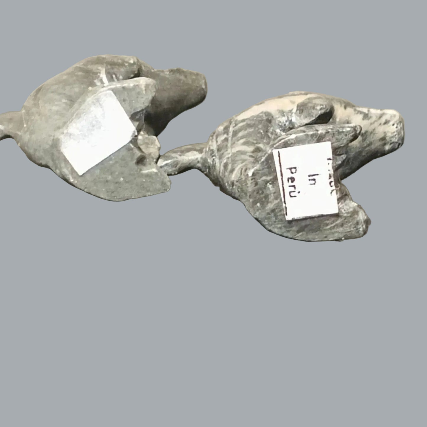 Vintage Peruvian Carved Stone Dolphin Figurines Pair 1.25" Mini