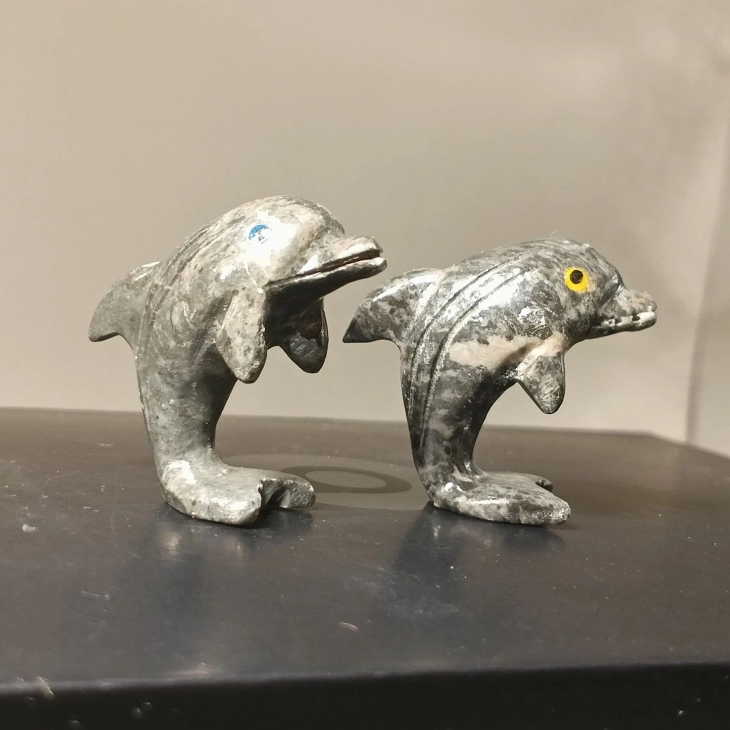 Vintage Peruvian Carved Stone Dolphin Figurines Pair 1.25" Mini