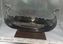 Load image into Gallery viewer, 10.5-inch Metal Viking Longboat Sitting on a Sturdy Wooden base
