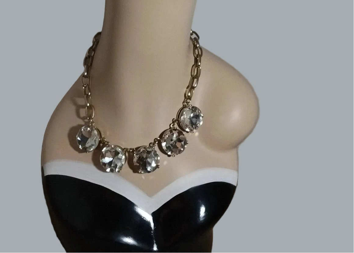 Express Gold Tone Crystal Rhinestone Statement Necklace 17" + Extender