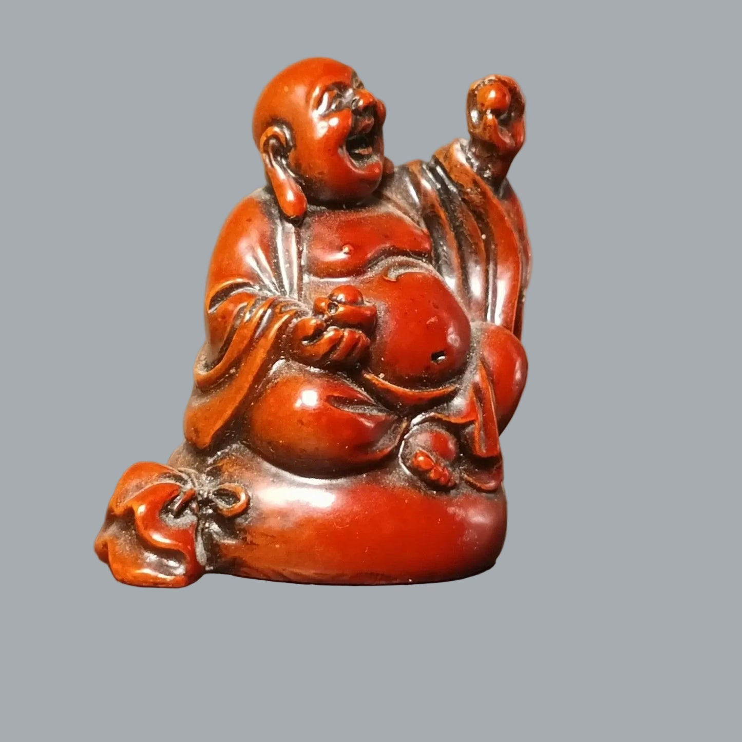 Set 4 Laughing Buddha Figurines Resin Feng Shui Budai Statues 2" Sm Chip on Hat