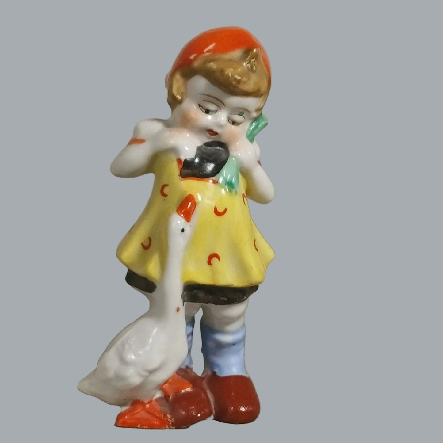 Vintage Japan Porcelain Girl Feeding Goose Figurine 5.5" Child & Duck