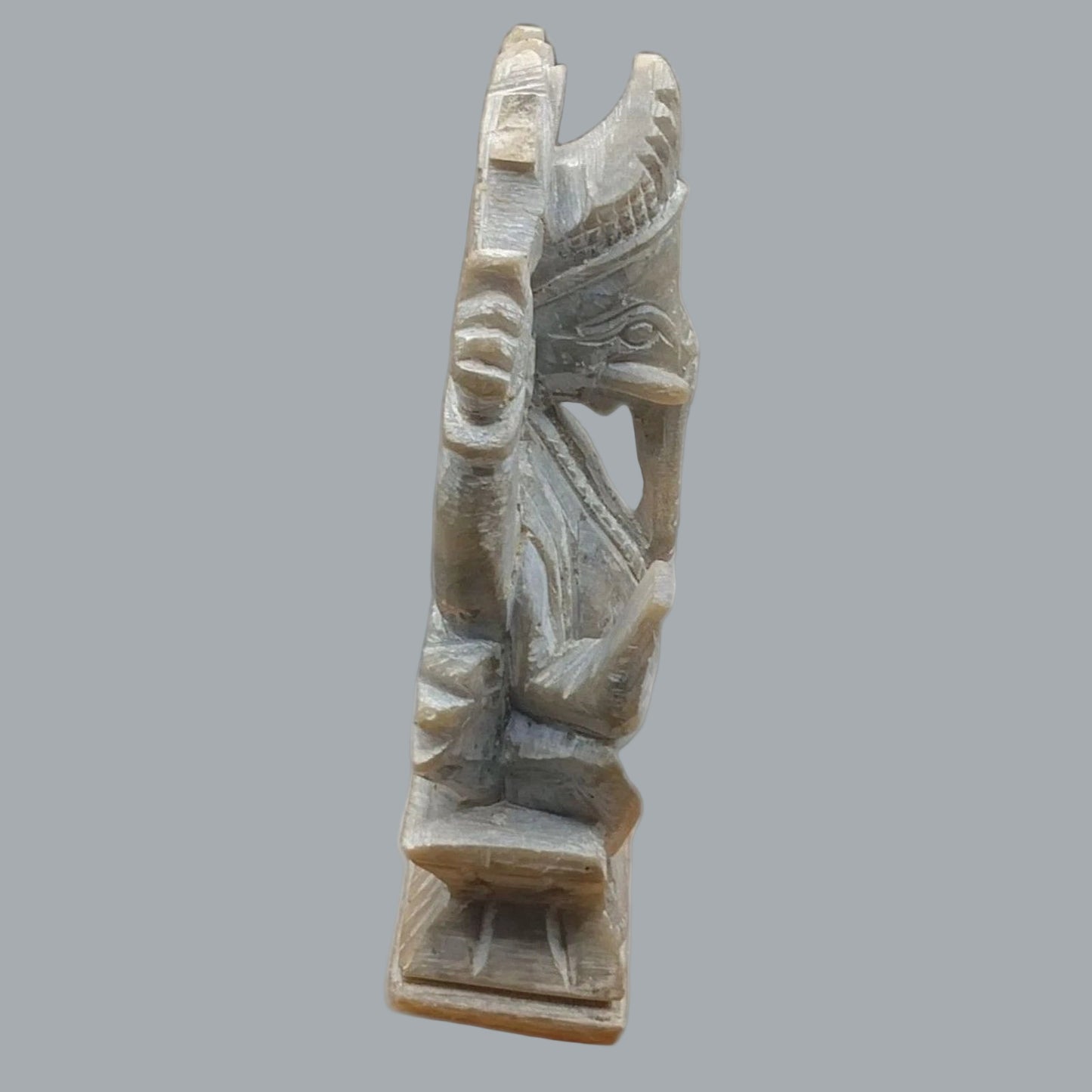 Share Olive green Soapstone hand carved Ganesh figure Chip on Base & Tusk 3"X2.3"X4.6"