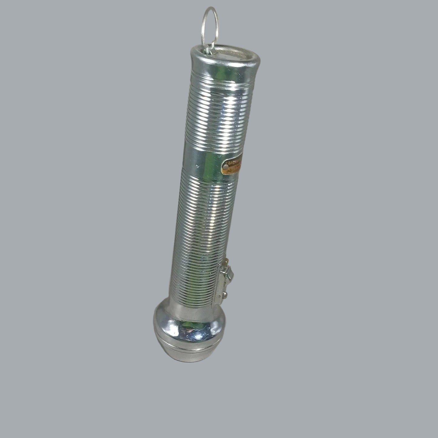 Vintage Ray-O-Vac Sportsman Chrome Ribbed Flashlight 9.5” Hanging Ring