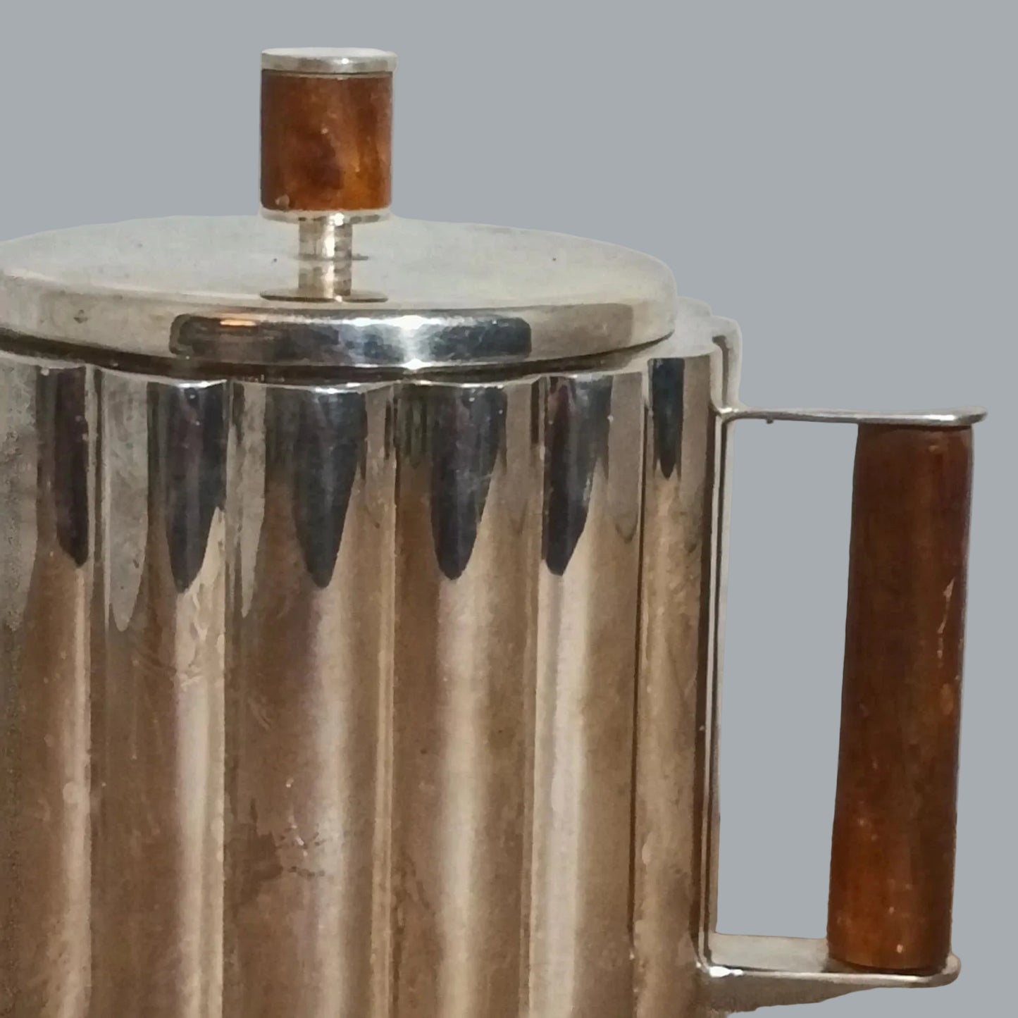 Modernist silverplate teapot wood handle Made in India 5in tall